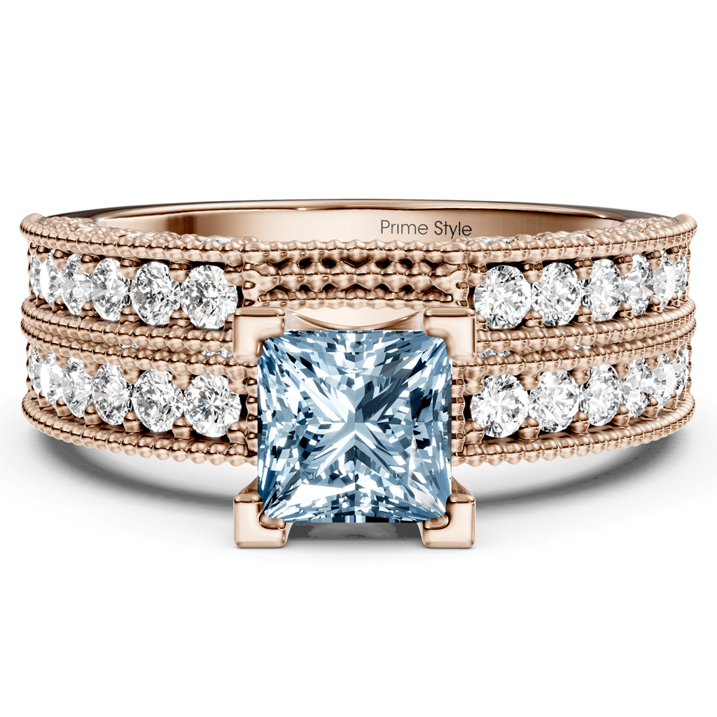 2.10 - 5.10 CT Princess & Round Cut Fancy Blue Diamonds - Bridal Set - Primestyle.com