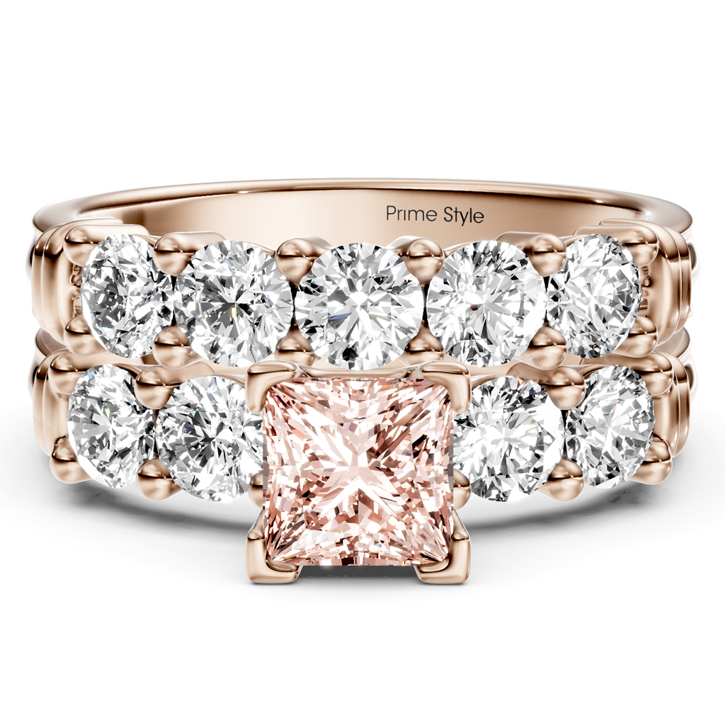 2.20-5.20 CT Princess & Round Cut Fancy Pink Diamonds - Bridal Set