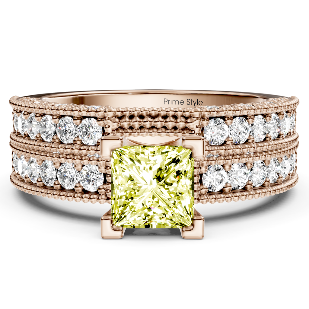 2.10-5.10 CT Princess & Round Cut Fancy Yellow Diamonds - Bridal Set