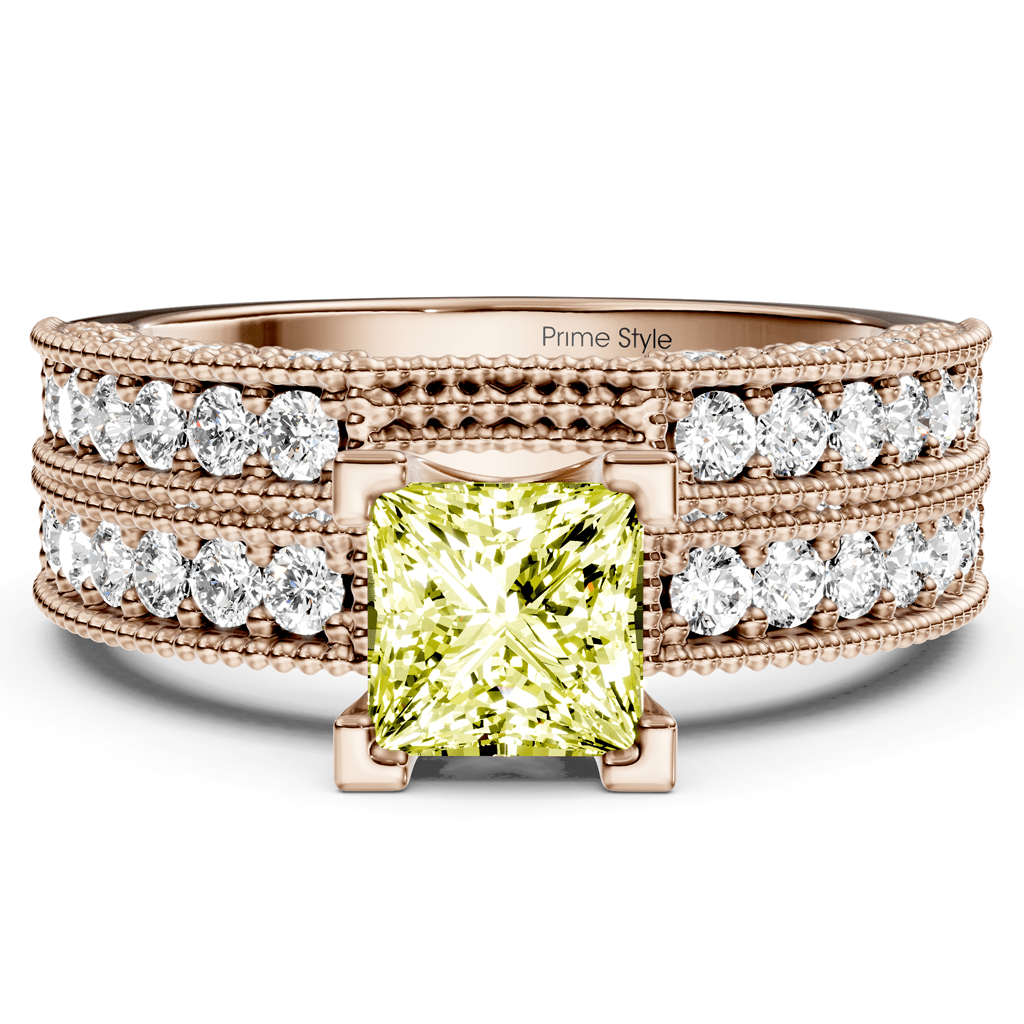 2.10 - 5.10 CT Princess & Round Cut Fancy Yellow Diamonds - Bridal Set - Primestyle.com