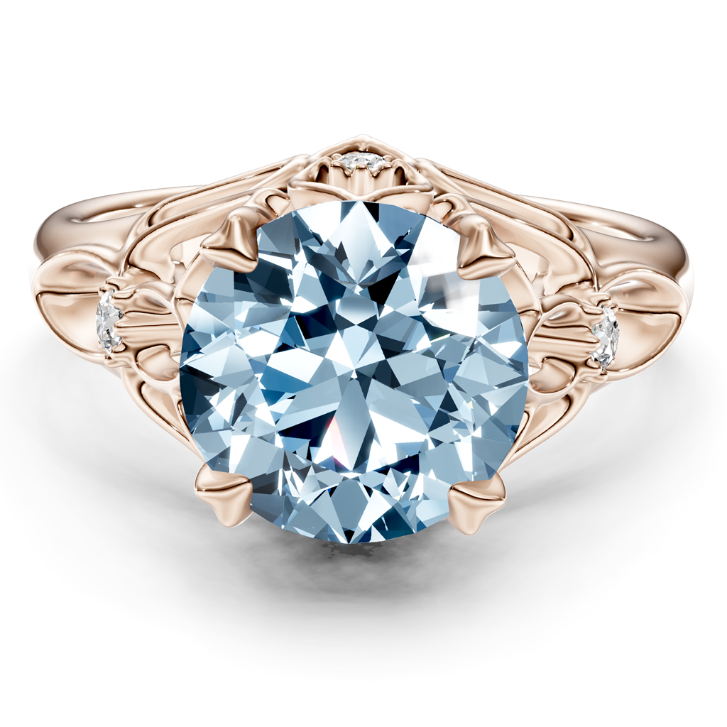 1.07-4.07 CT Round Cut Fancy Blue Diamonds - Engagement Ring