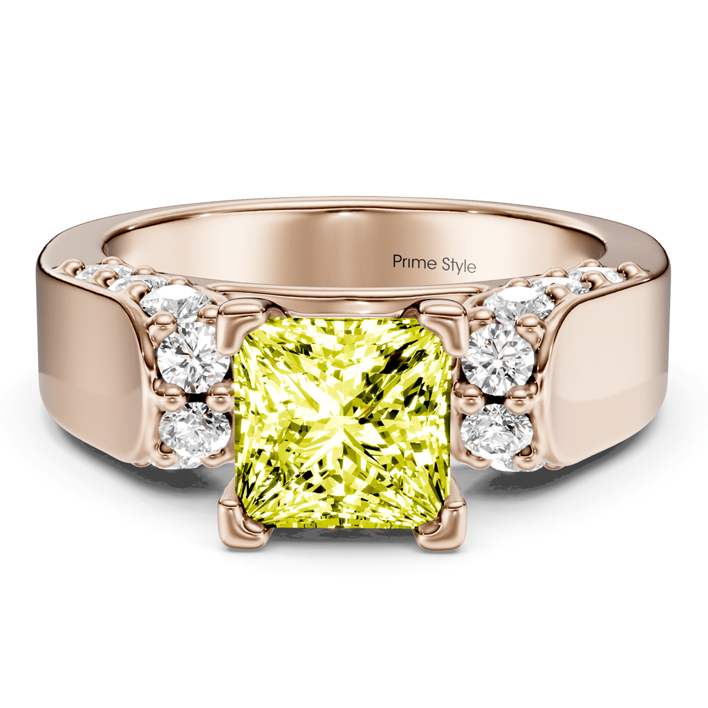 1.65 - 4.65 CT Princess & Round Cut Fancy Yellow Diamonds - Engagement Ring - Primestyle.com