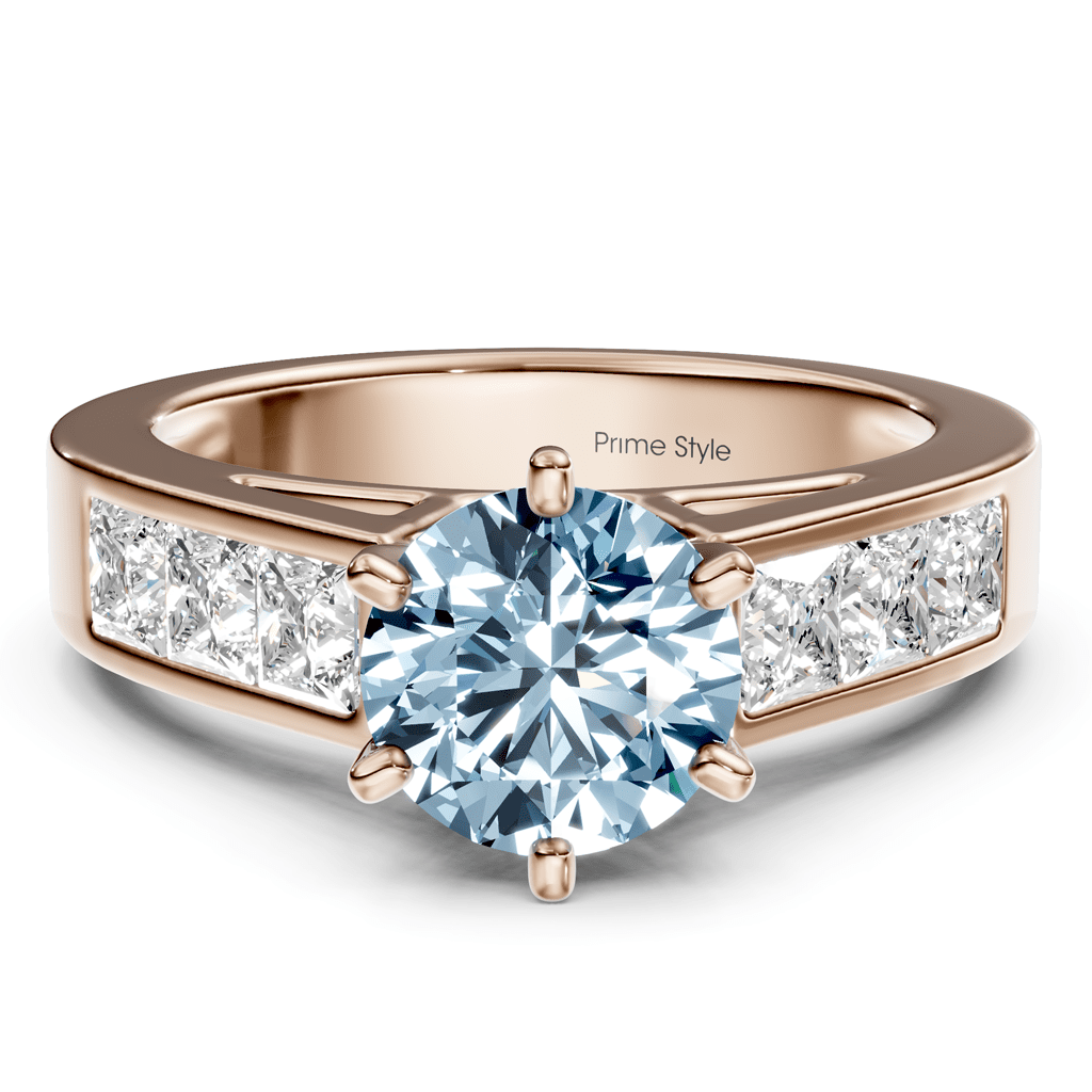 2.05-5.05 CT Princess & Round Cut Fancy Blue Diamonds - Engagement Ring