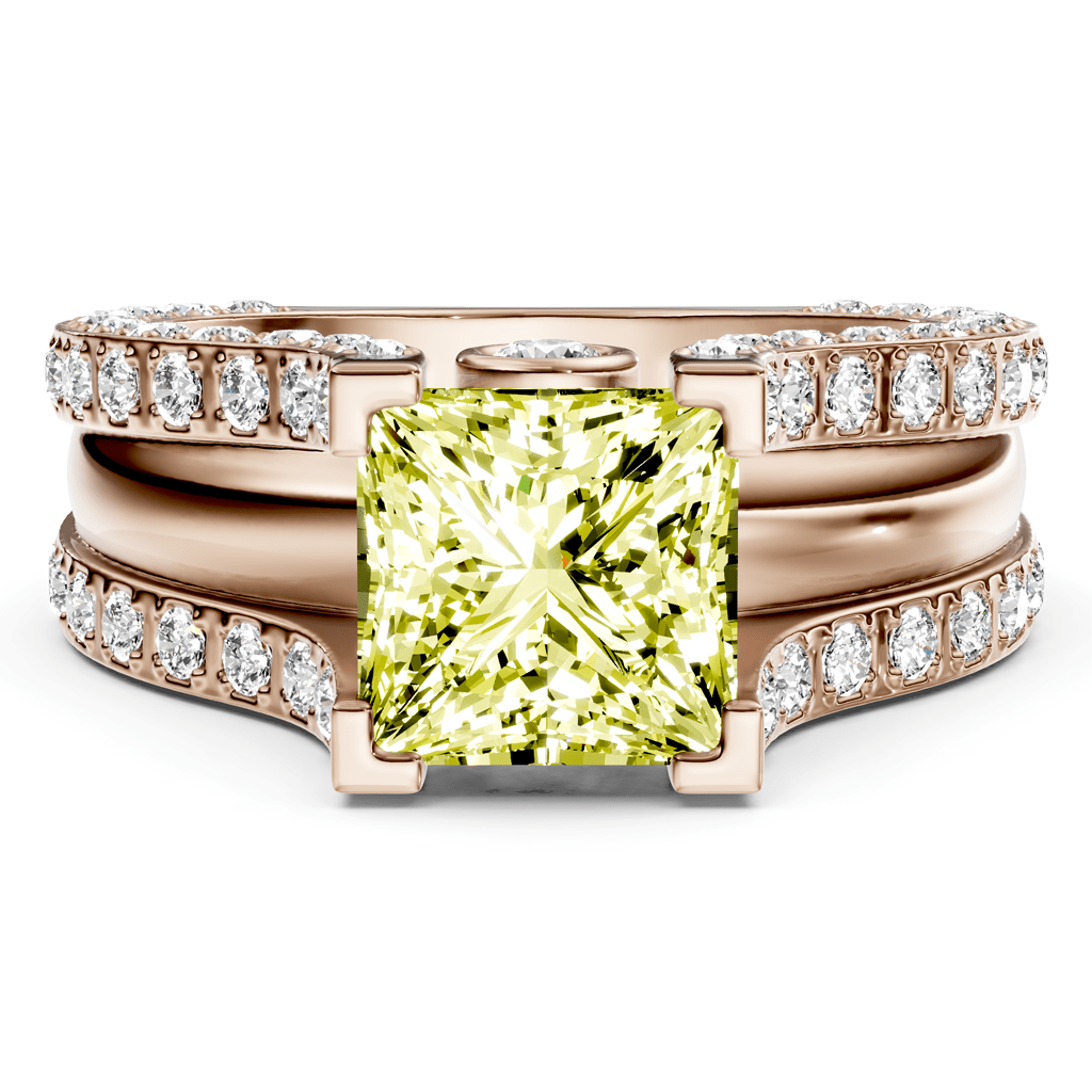 2.10-5.10 CT Princess & Round Cut Fancy Yellow Diamonds - Engagement Ring