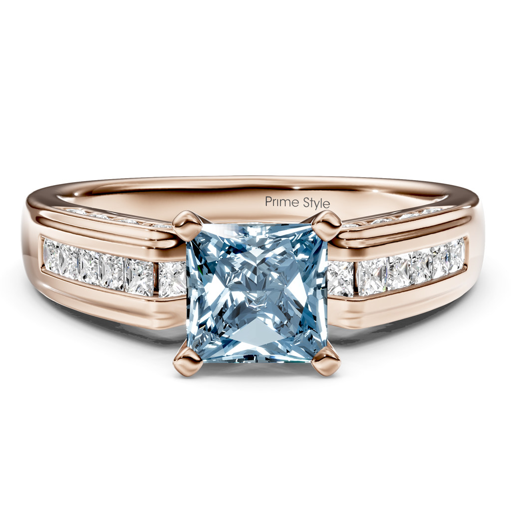 1.45-4.45 CT Princess & Round Cut Fancy Blue Diamonds - Engagement Ring