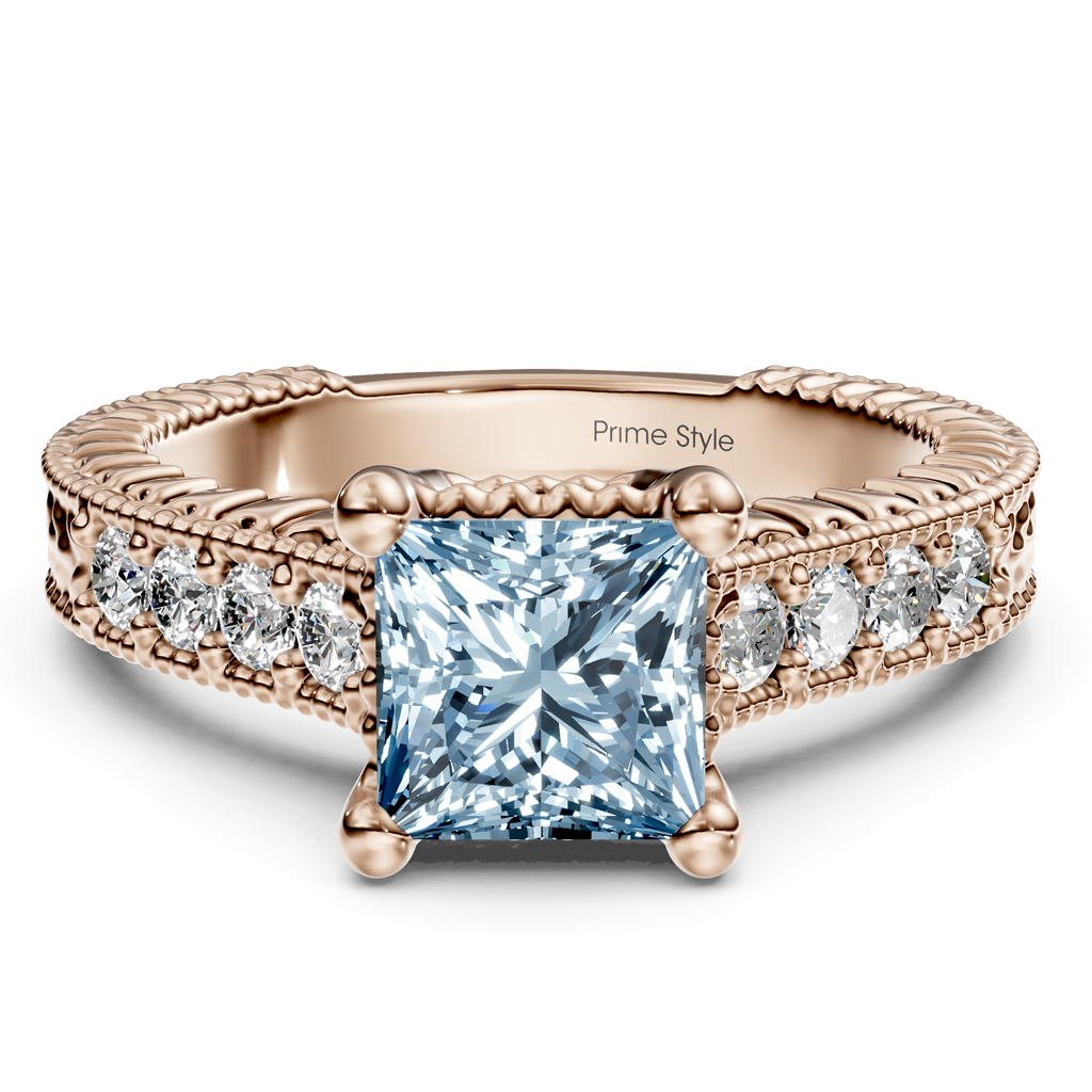 1.30-4.30 CT Princess & Round Cut Fancy Blue Diamonds - Engagement Ring