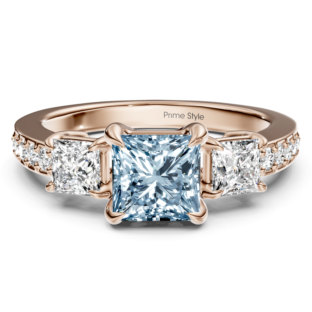 1.85-4.85 CT Princess & Round Cut Fancy Blue Diamonds - Engagement Ring