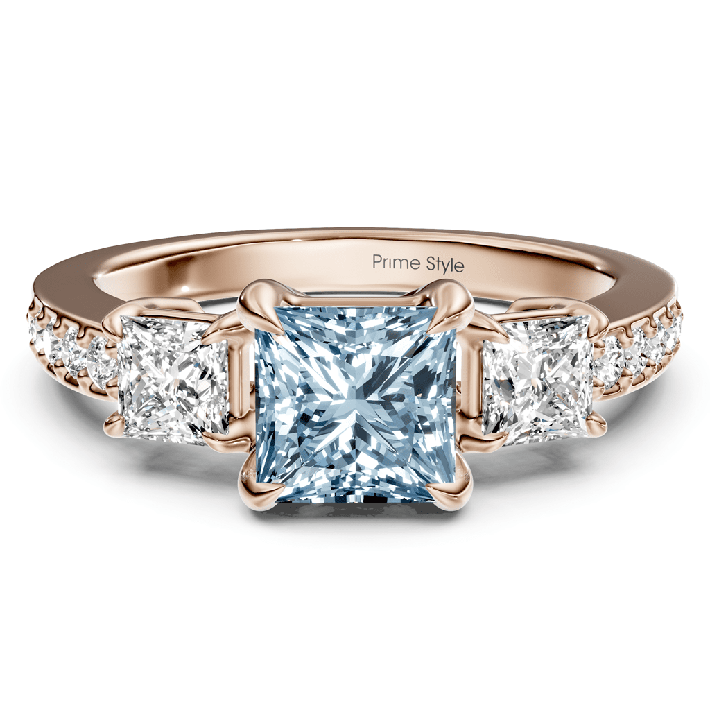 1.85-4.85 CT Princess & Round Cut Fancy Blue Diamonds - Engagement Ring