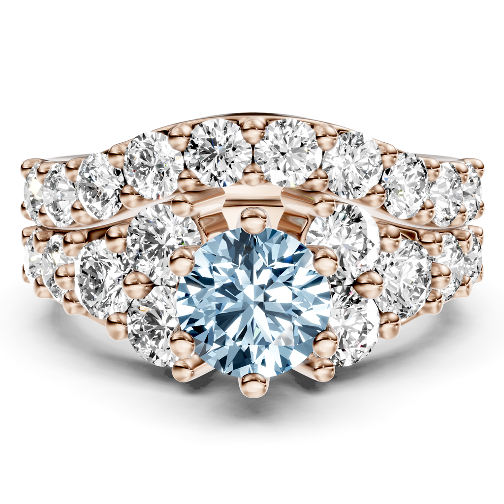 3.55-6.55 CT Round Cut Fancy Blue Diamonds - Bridal Set