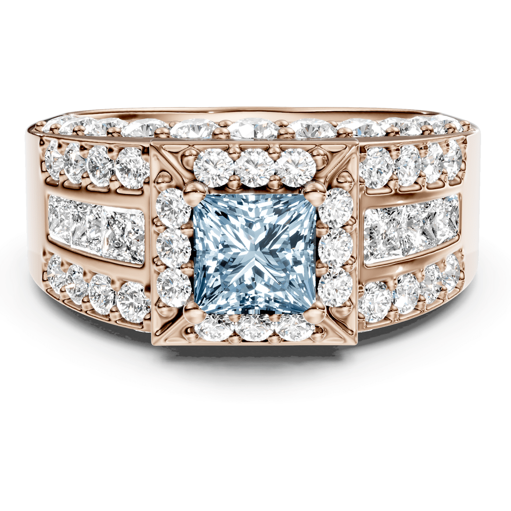 3.45-6.45 CT Princess & Round Cut Fancy Blue Diamonds - Engagement Ring