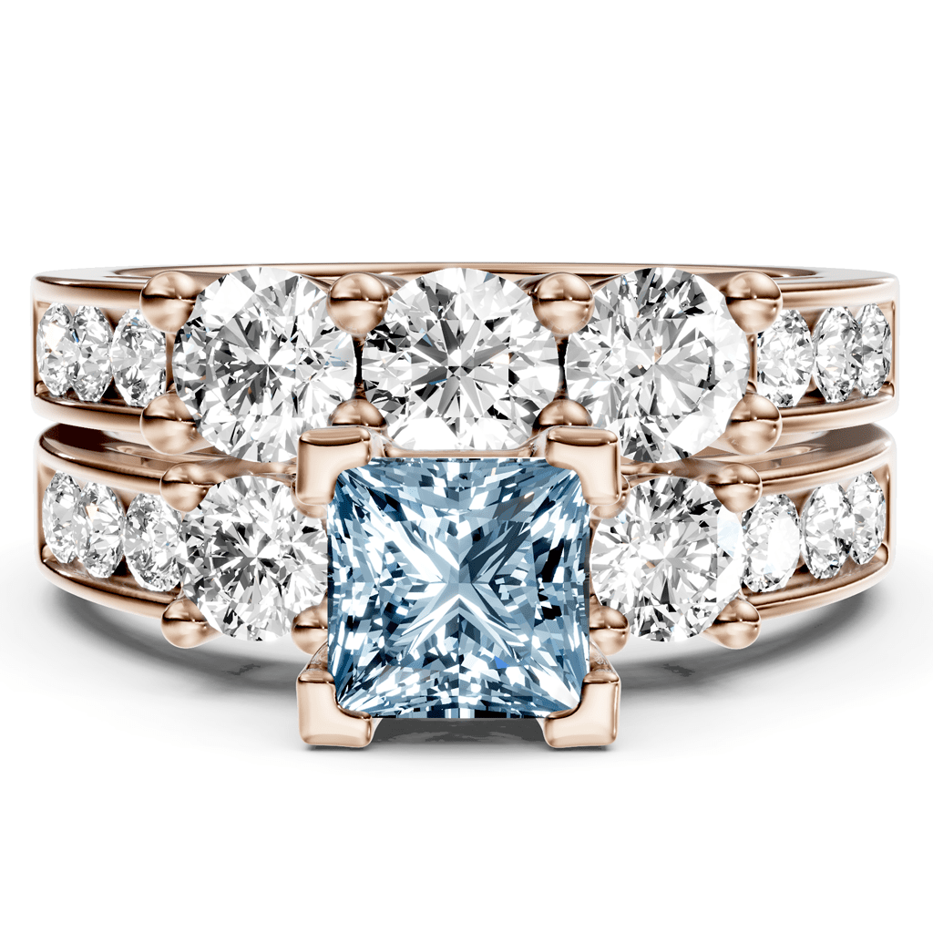 2.80-5.80 CT Princess & Round Cut Fancy Blue Diamonds - Bridal Set