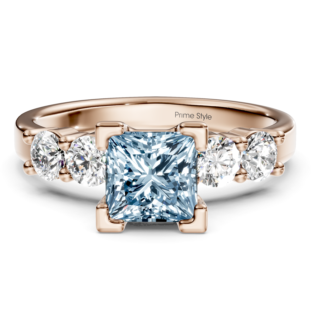 1.60-4.60 CT Princess & Round Cut Fancy Blue Diamonds - Engagement Ring