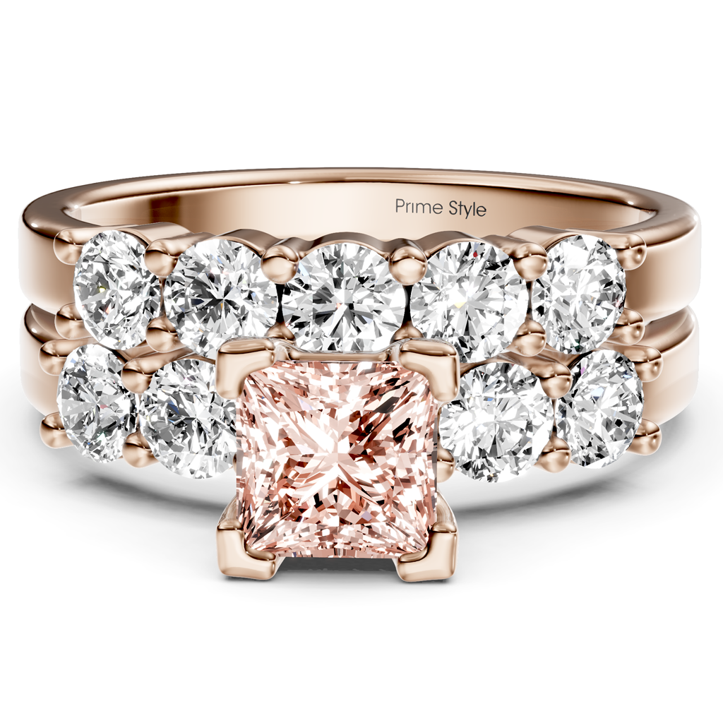 2.40-5.40 CT Princess & Round Cut Fancy Pink Diamonds - Bridal Set