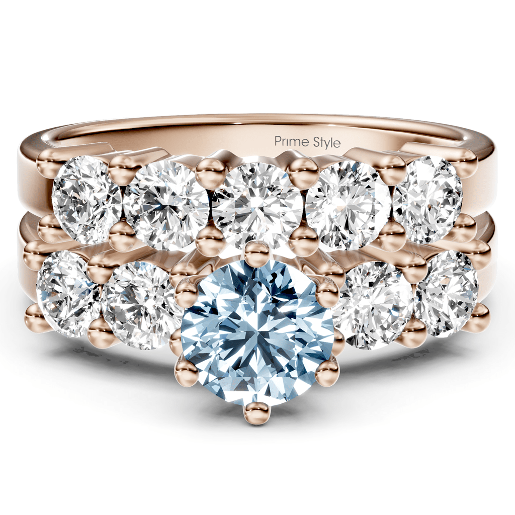 2.40 - 5.40 CT Round Cut Fancy Blue Diamonds - Bridal Set - Primestyle.com