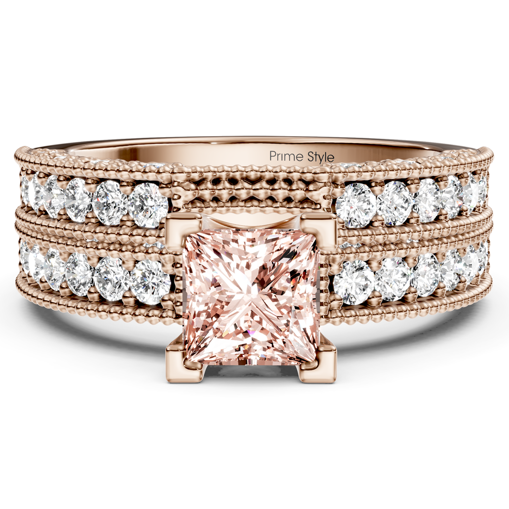 2.10-5.10 CT Princess & Round Cut Fancy Pink Diamonds - Bridal Set