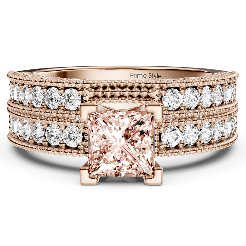 2.10-5.10 CT Princess & Round Cut Fancy Pink Diamonds - Bridal Set