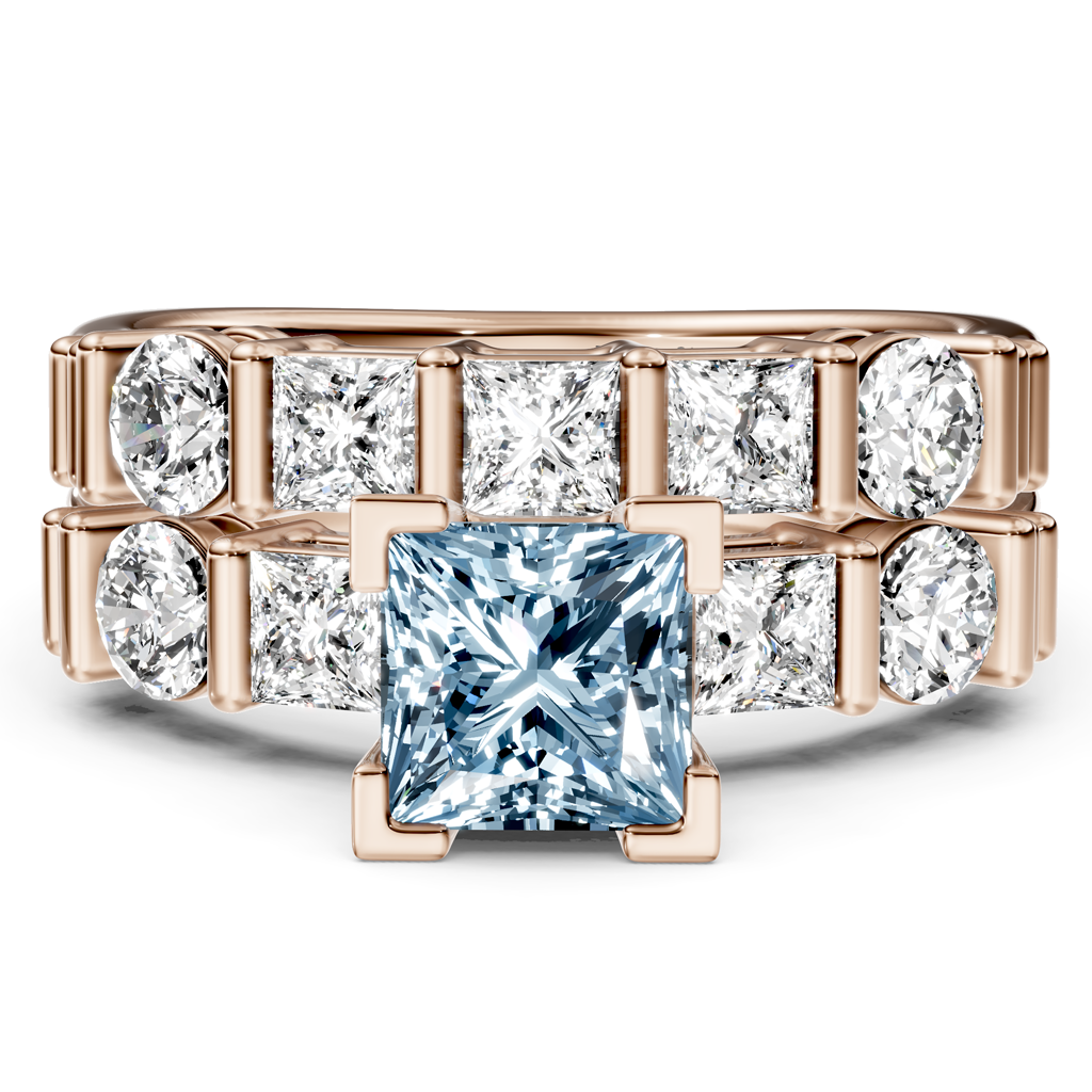 2.55-5.55 CT Princess & Round Cut Fancy Blue Diamonds - Bridal Set