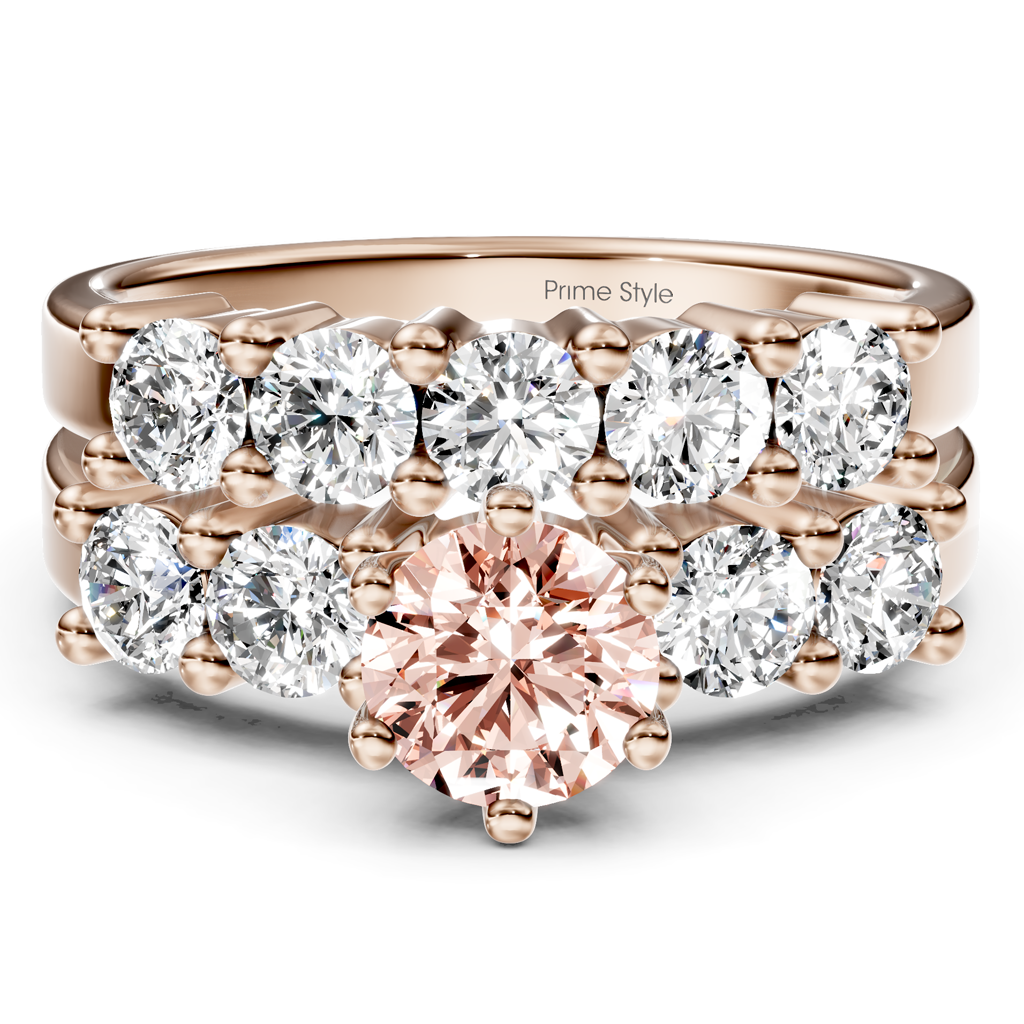 2.40-5.40 CT Round Cut Fancy Pink Diamonds - Bridal Set