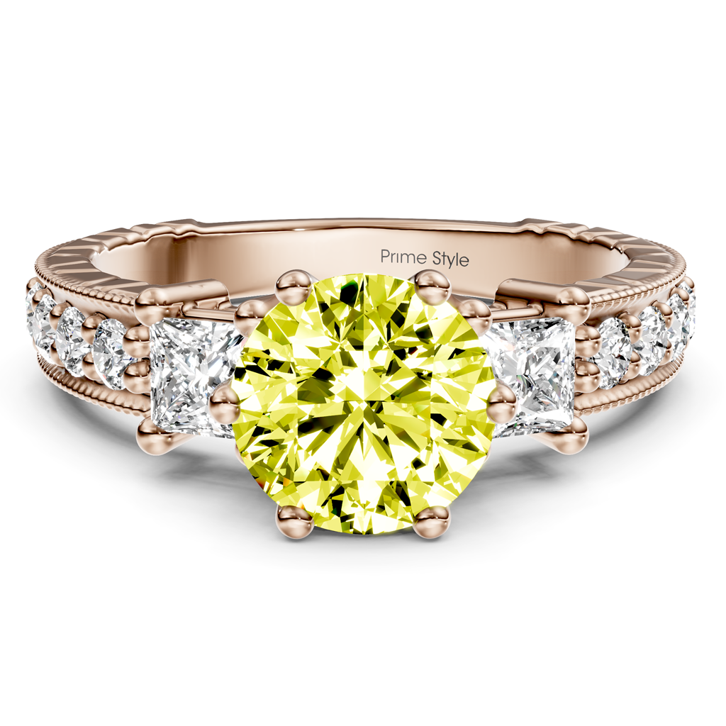1.70-4.70 CT Princess & Round Cut Fancy Yellow Diamonds - Engagement Ring