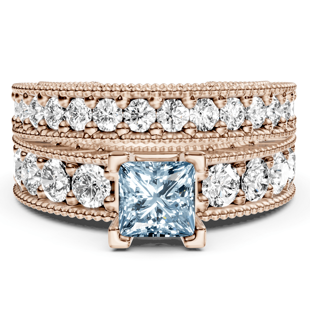 2.45-5.45 CT Princess & Round Cut Fancy Blue Diamonds - Bridal Set