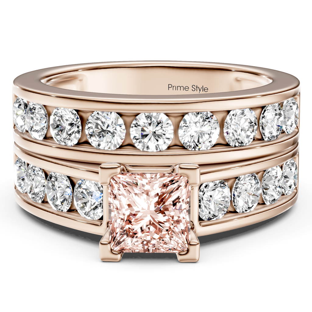 2.60-5.60 CT Princess & Round Cut Fancy Pink Diamonds - Bridal Set