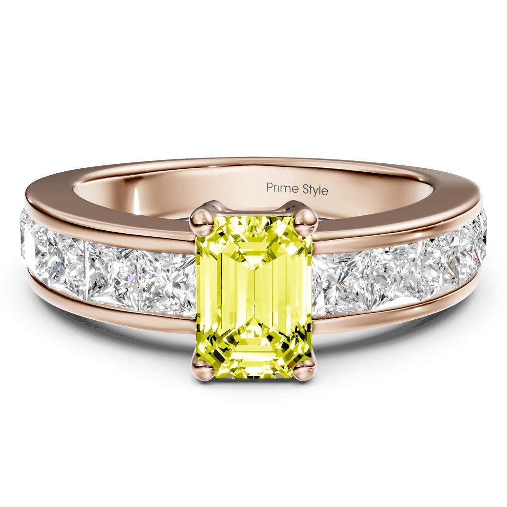 2.50 - 5.50 CT Emerald & Princess Cut Fancy Yellow Diamonds - Engagement Ring - Primestyle.com