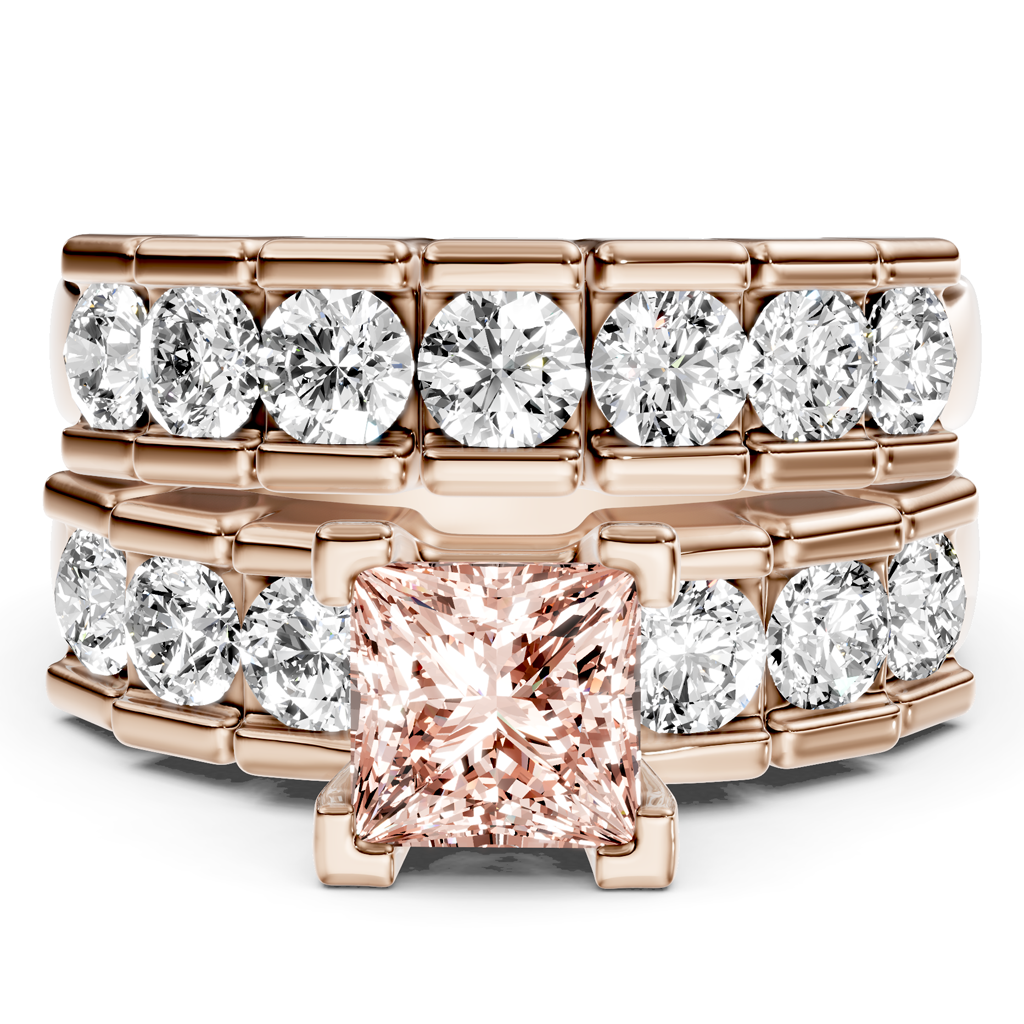 2.85-5.85 CT Princess & Round Cut Fancy Pink Diamonds - Bridal Set