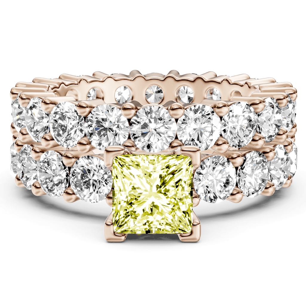 6.30 - 9.30 CT Princess & Round Cut Fancy Yellow Diamonds - Bridal Set - Primestyle.com