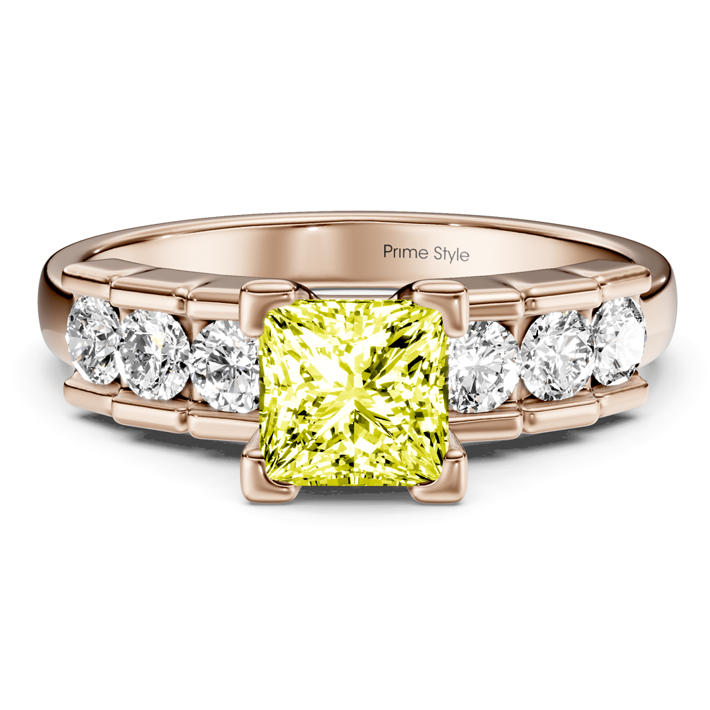 1.60 - 4.60 CT Princess & Round Cut Fancy Yellow Diamonds - Engagement Ring - Primestyle.com