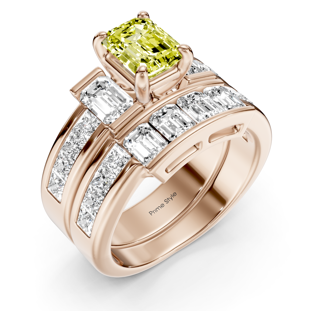 3.70-6.70 CT Emerald & Princess Cut Fancy Yellow Diamonds - Bridal Set