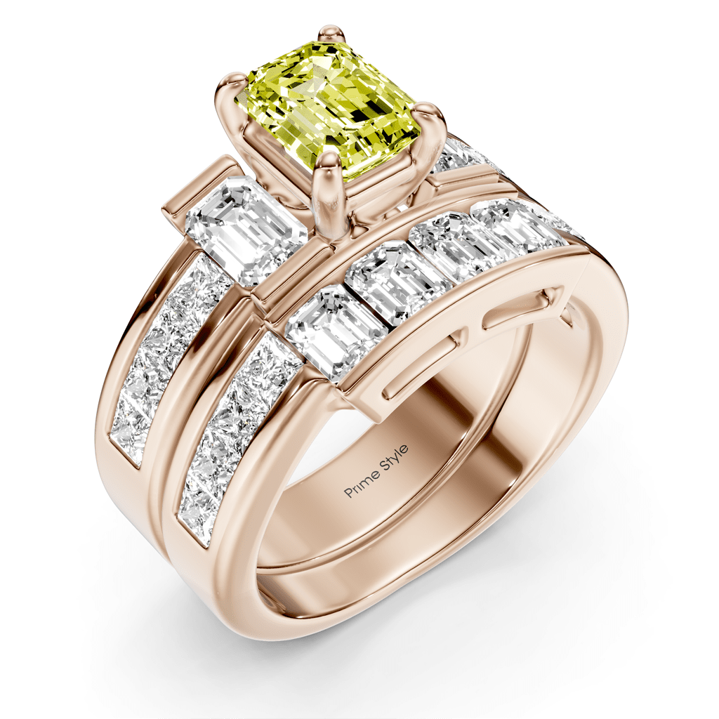 3.70-6.70 CT Emerald & Princess Cut Fancy Yellow Diamonds - Bridal Set
