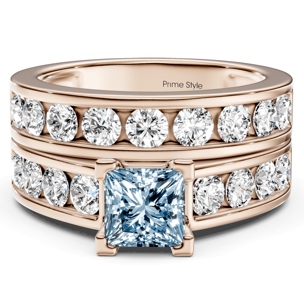 2.60 - 5.60 CT Princess & Round Cut Fancy Blue Diamonds - Bridal Set - Primestyle.com