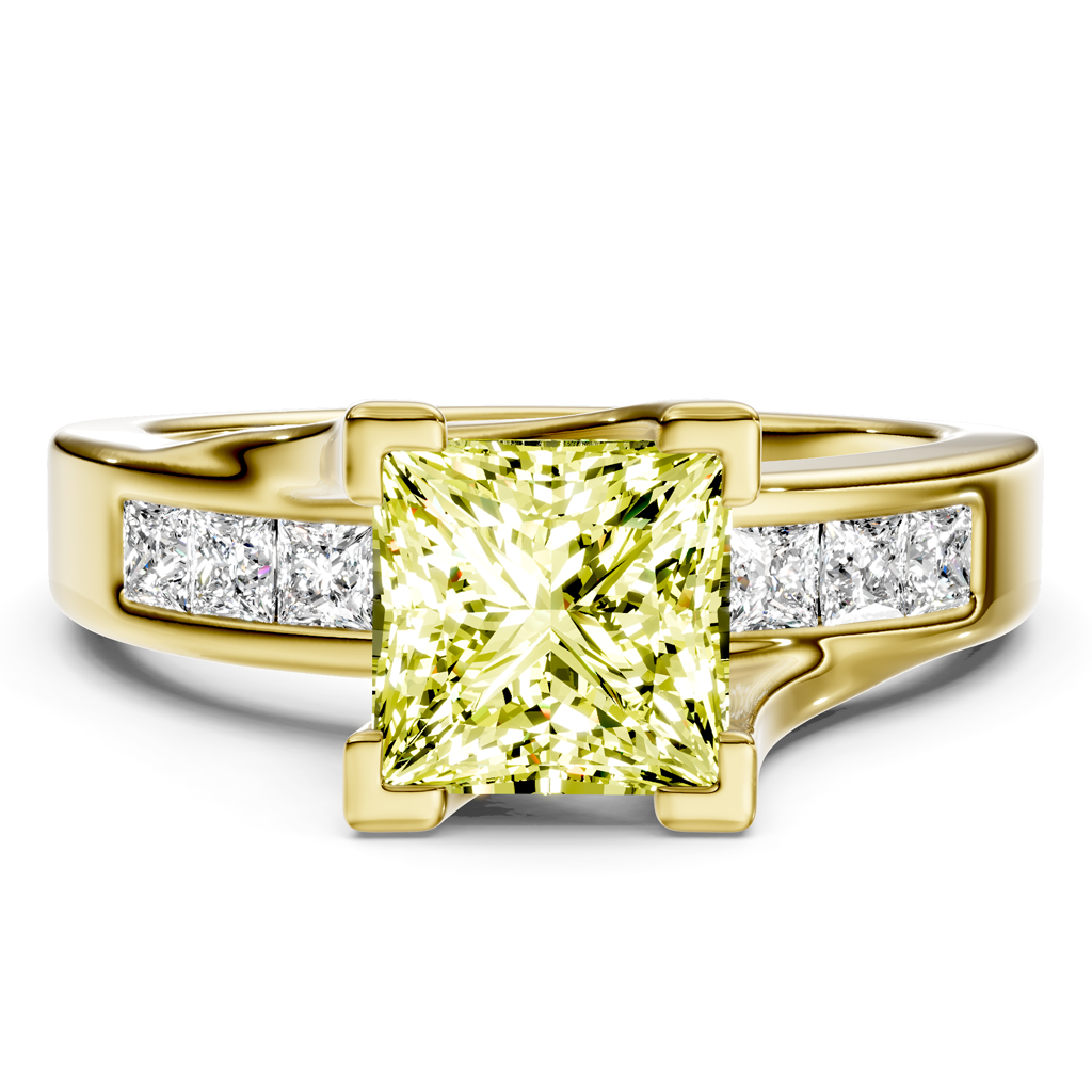 1.45-4.45 CT Princess Cut Fancy Yellow Diamonds - Engagement Ring