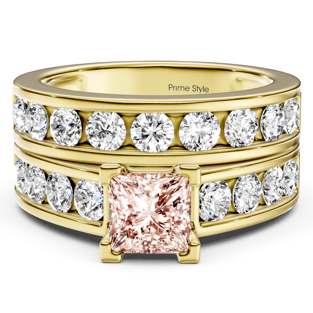 2.60-5.60 CT Princess & Round Cut Fancy Pink Diamonds - Bridal Set