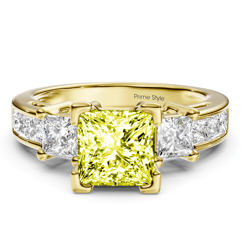 1.85 - 4.85 CT Princess Cut Fancy Yellow Diamonds - Engagement Ring - Primestyle.com