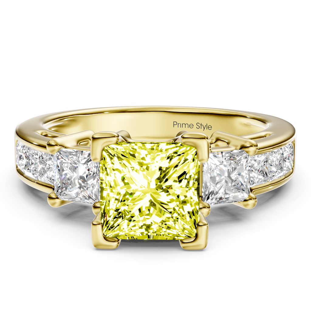 1.85-4.85 CT Princess Cut Fancy Yellow Diamonds - Engagement Ring