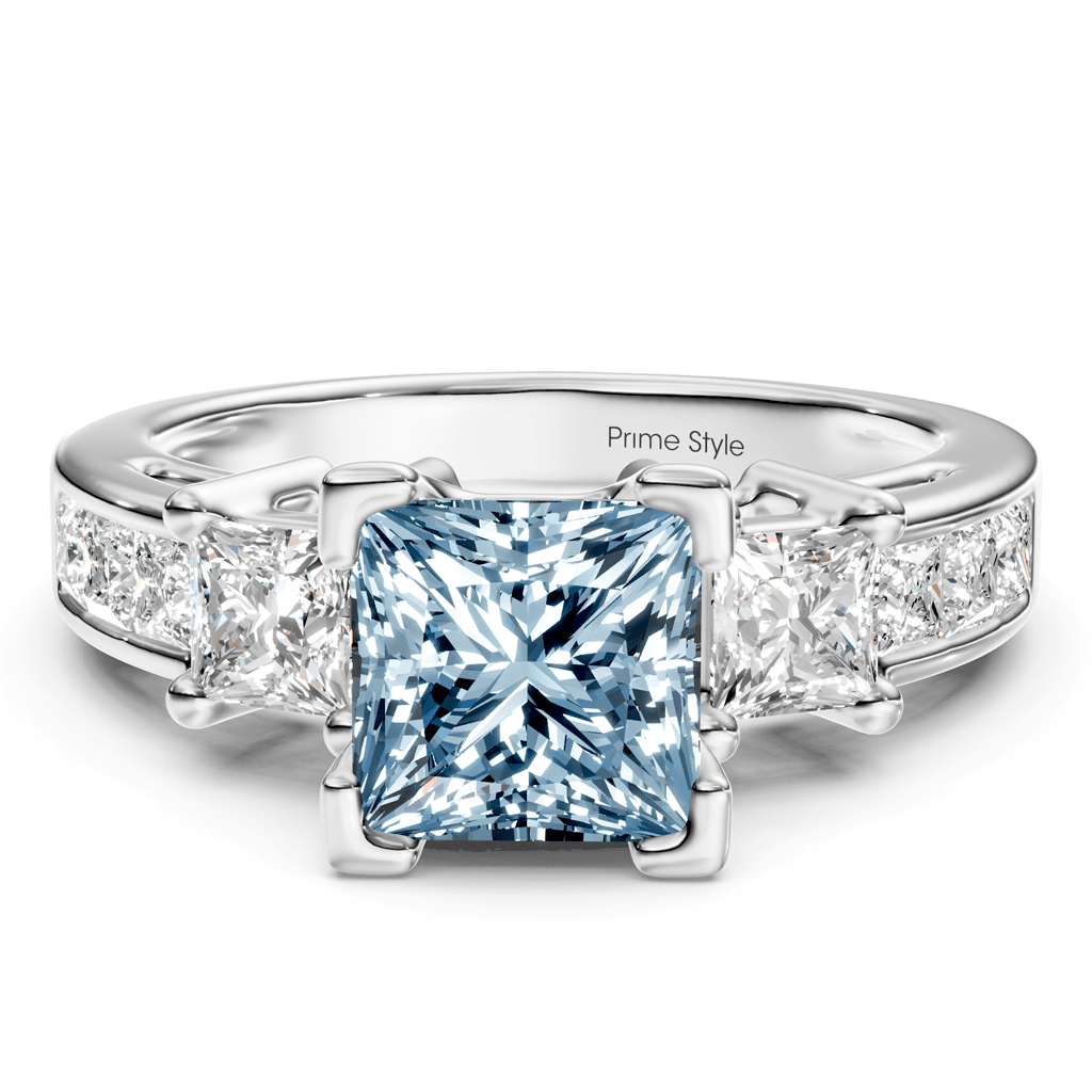 1.85 - 4.85 CT Princess Cut Fancy Blue Diamonds - Engagement Ring - Primestyle.com