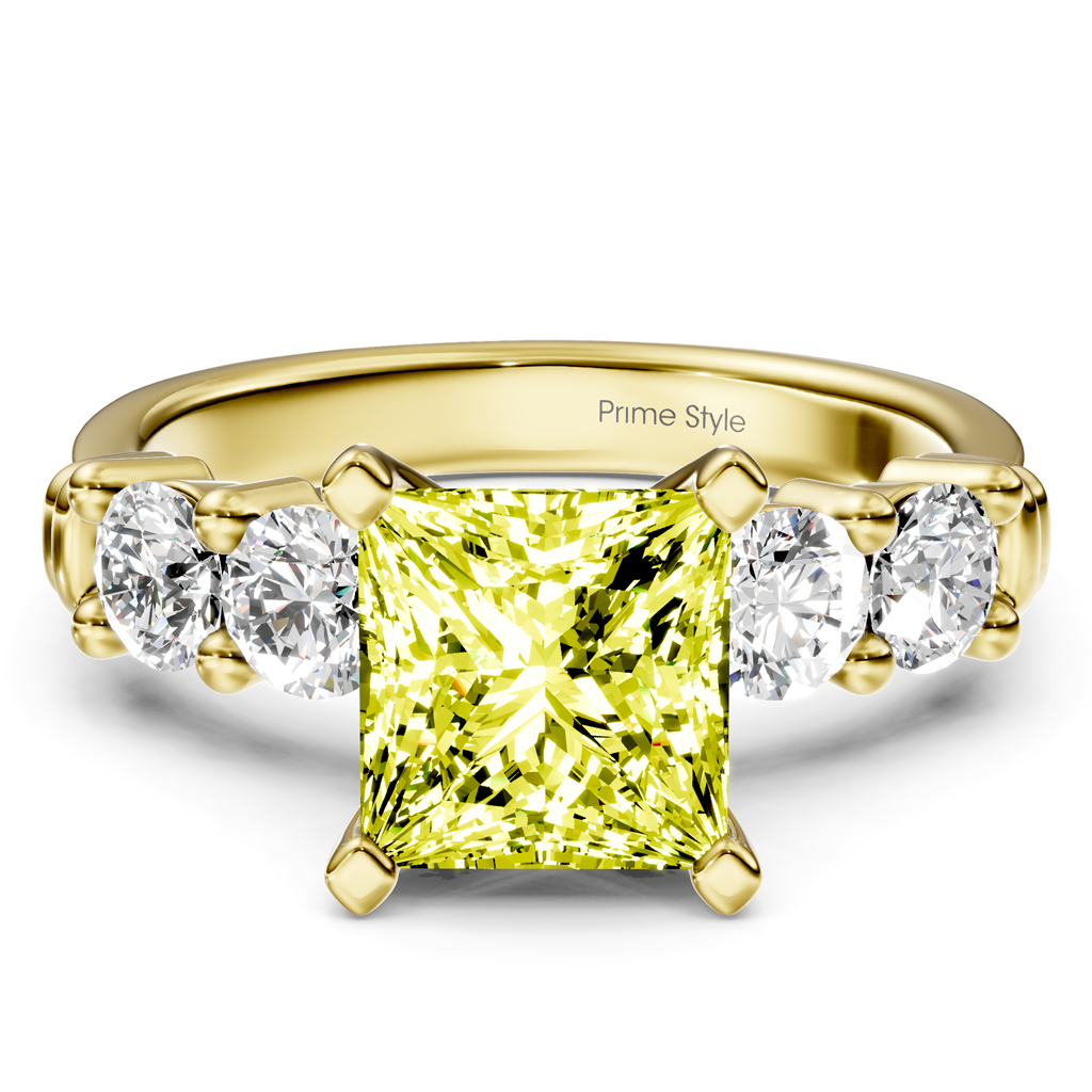 1.60-4.60 CT Round Cut Fancy Yellow Diamonds - Engagement Ring