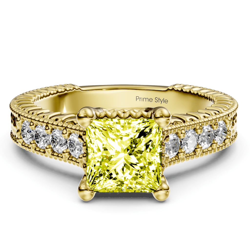 1.30 - 4.30 CT Princess & Round Cut Fancy Yellow Diamonds - Engagement Ring - Primestyle.com