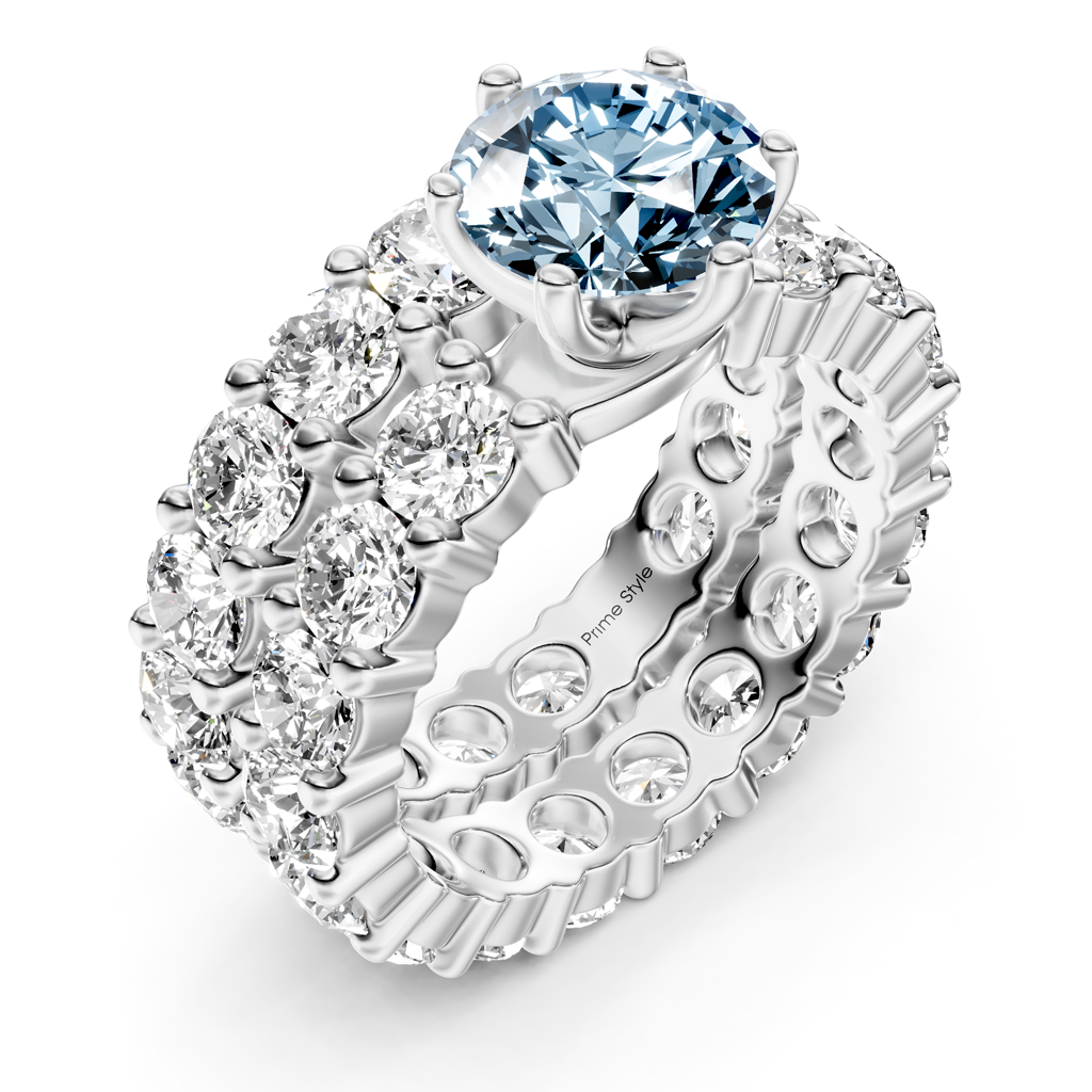 6.30-9.30 CT Round Cut Fancy Blue Diamonds - Bridal Set