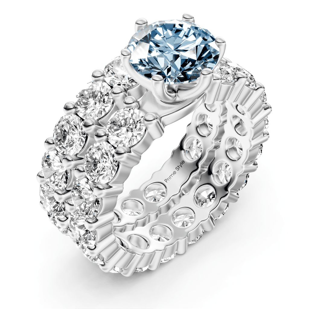 6.30-9.30 CT Round Cut Fancy Blue Diamonds - Bridal Set