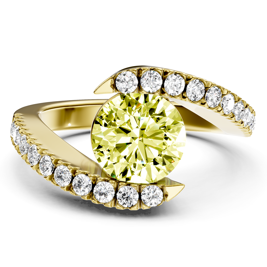 1.30-4.30 CT Round Cut Fancy Yellow Diamonds - Engagement Ring