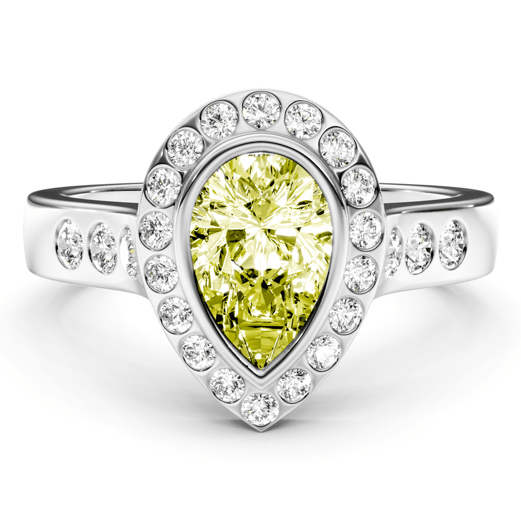 1.38-4.38 CT Pear & Round Cut Fancy Yellow Diamonds - Engagement Ring