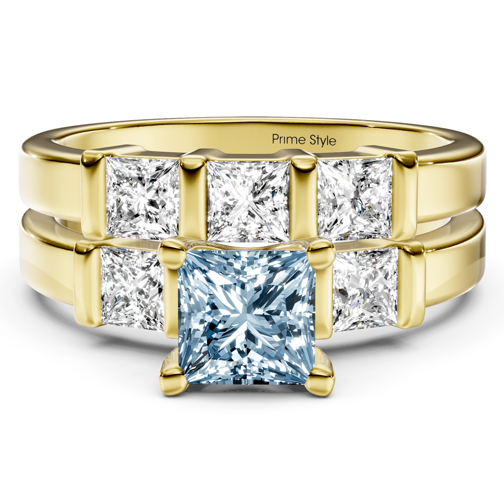 2.55-5.55 CT Princess Cut Fancy Blue Diamonds - Bridal Set