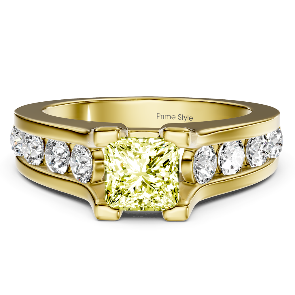 1.80-4.80 CT Princess & Round Cut Fancy Yellow Diamonds - Engagement Ring