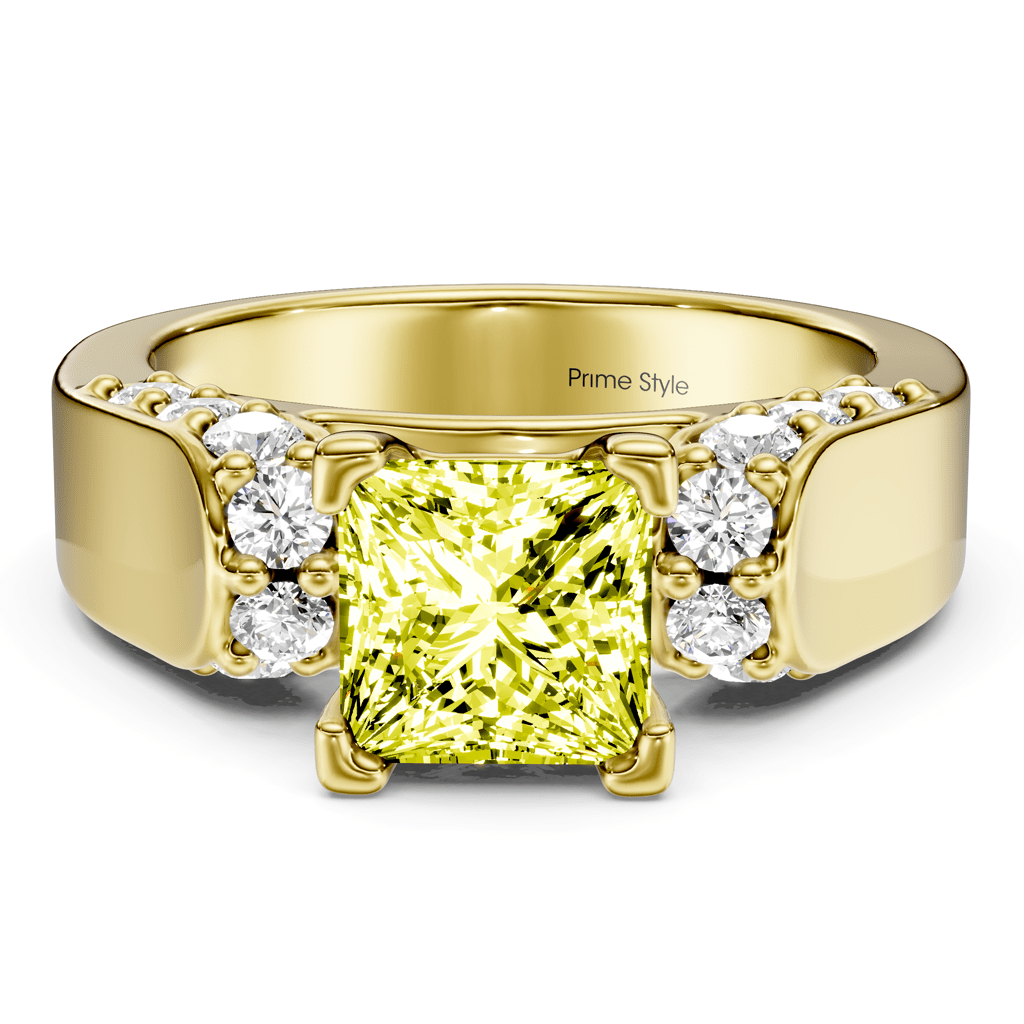 1.65 - 4.65 CT Princess & Round Cut Fancy Yellow Diamonds - Engagement Ring - Primestyle.com