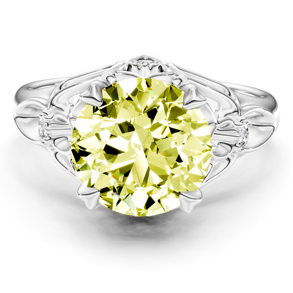 1.07-4.07 CT Round Cut Fancy Yellow Diamonds - Engagement Ring