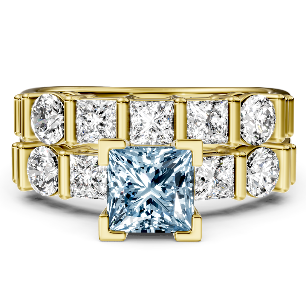 2.55-5.55 CT Princess & Round Cut Fancy Blue Diamonds - Bridal Set