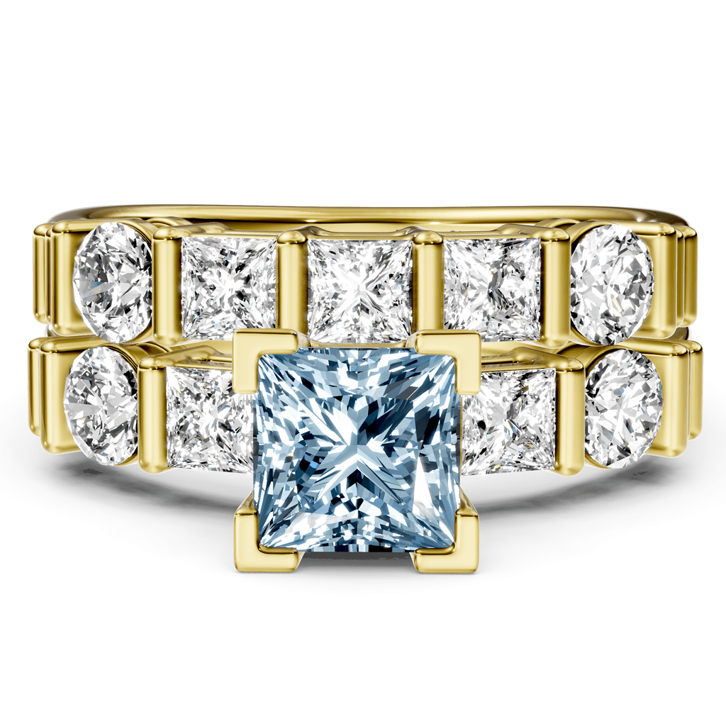 2.55-5.55 CT Princess & Round Cut Fancy Blue Diamonds - Bridal Set