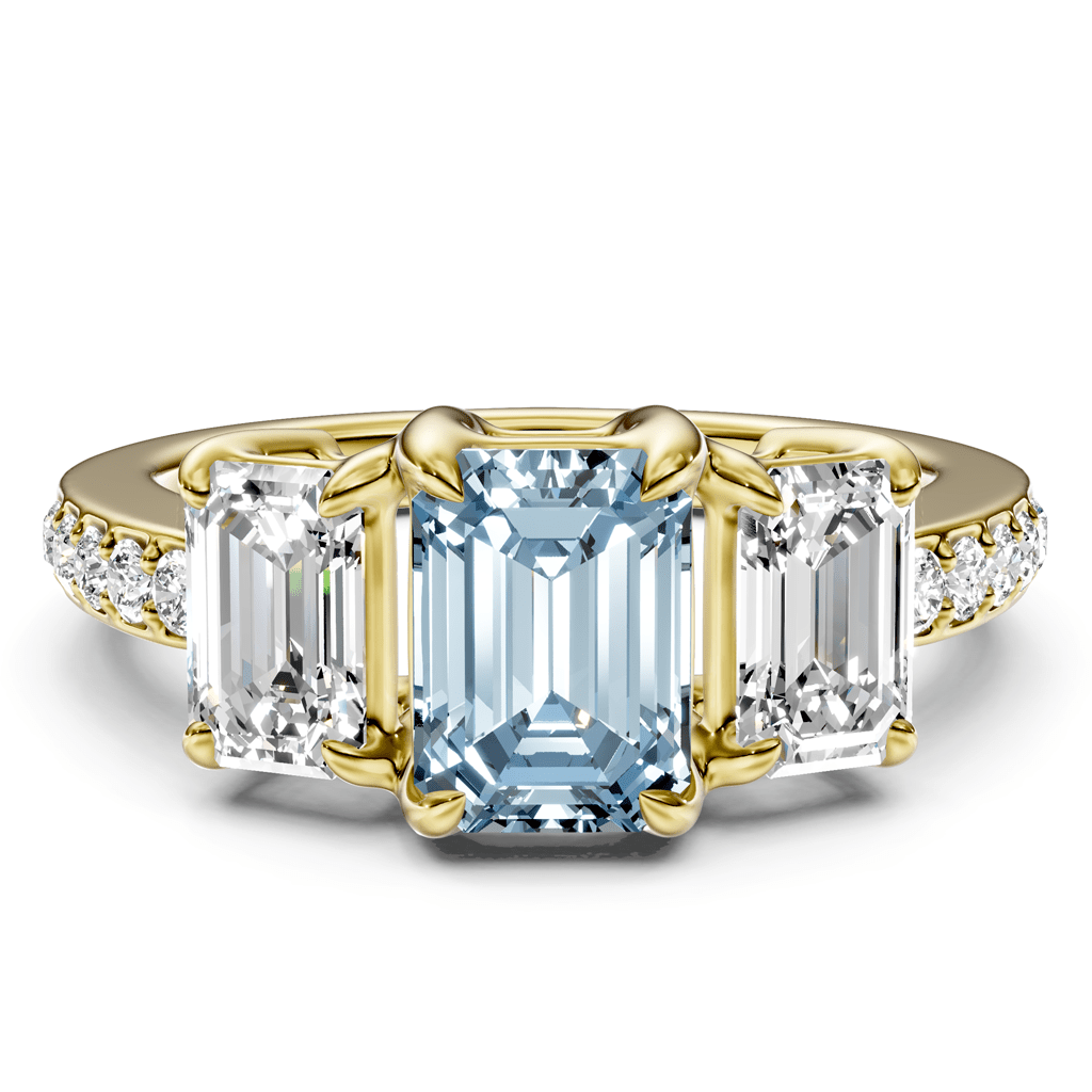 2.15-5.15 CT Emerald & Round Cut Fancy Blue Diamonds - Engagement Ring